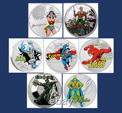 7 Set-Canada Wonder Woman, Niue 60th JLA AM, Batman, Superman, GL, MMH, Fl, DC