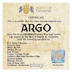 Argo Ship Argonauts 2 Oz Silver Coin 5$ Niue 2023 Mintage 300