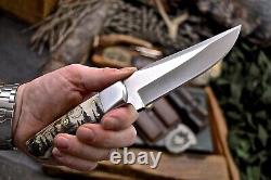 CFK Handmade 440C Custom WOLF FOREST Scrimshaw New Zealand Red Stag Antler Knife