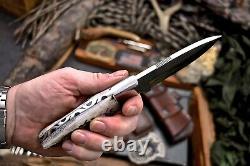 CFK Handmade D2 Custom ELK & DEER Scrimshaw New Zealand Red Stag Antler Knife