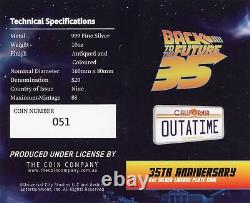 Coa#51 Back To The Future Outatime License Plate 2020 Niue Silver Coin 88 Minted