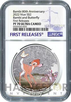 Disney Bambi 80th Anniversary Bambi & Butterfly 1 Oz. Silver Coin Ngc Pf70