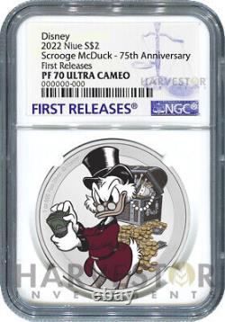 Disney Scrooge Mcduck 75th Anniversary 1 Oz. Silver Coin Ngc Pf70 First Rel