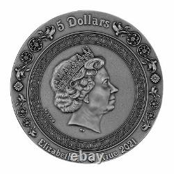 FORTUNA AND TYCHE Goddesses. 999 2 oz Silver Coin 5$ Niue 2021-Only 500