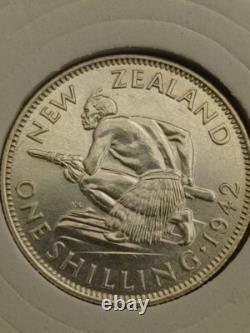 Gem AU PL Silver Rare shilling, 1942 New Zealand Silver KGVI w Haolder