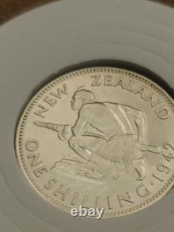 Gem AU PL Silver Rare shilling, 1942 New Zealand Silver KGVI w Haolder
