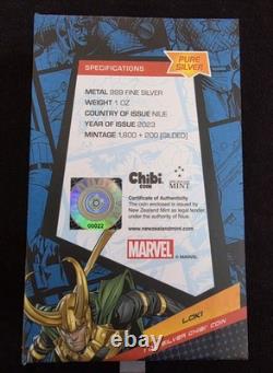 Gold gilded 2023 Marvel Loki Chibi 1 oz. 999 Silver