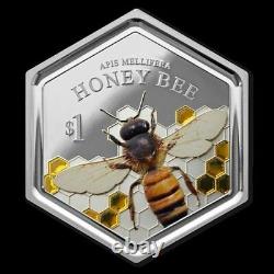 HONEY BEE Hexagonal Shape 1 Oz Silver Coin 1$ New Zealand 2016