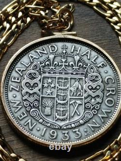Handsome 1933 New Zealand Silver Half Crown on a 24 Gold Filled Chain
