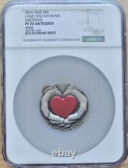 I Give You My Heart Niue 2016 $5 3 oz Silver Coin High Relief PF70 = PERFECT