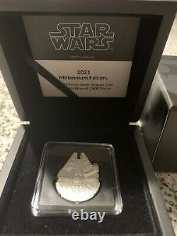 NEW! 2021 Star Wars Millenium Falcon 1 oz. 999 silver shaped coin COA/OGP