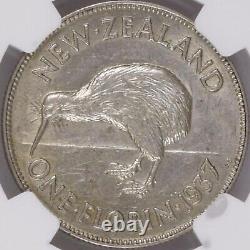 NEW ZEALAND. 1937, Florin, Silver NGC AU55 KGVI, Kiwi, Semi-Key