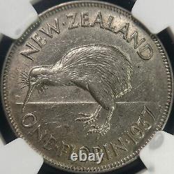 NEW ZEALAND. 1937, Florin, Silver NGC AU55 KGVI, Kiwi, Semi-Key
