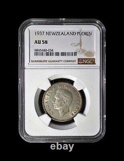 NEW ZEALAND. 1937, Florin, Silver NGC AU58 KGVI, Kiwi, Semi-Key