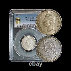 NEW ZEALAND. 1937, Shilling, Silver PCGS AU58 Semi-Key, KGVI, Maori Warrior