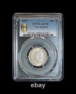 NEW ZEALAND. 1937, Shilling, Silver PCGS AU58 Semi-Key, KGVI, Maori Warrior