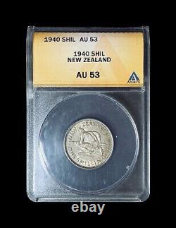 NEW ZEALAND. 1940, Shilling, Silver ANACS AU53 Semi-Key Date, Scarce