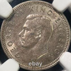 NEW ZEALAND. 1941, 3 Pence, Silver NGC AU58 KGVI, Crossed Patu, Key Date