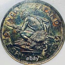 NEW ZEALAND. 1942, Shilling, Silver NGC AU55? Toned, Key Date