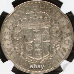 NEW ZEALAND. 1943, 1/2 Crown, Silver NGC AU58 KGVI, Maori Coat of Arms