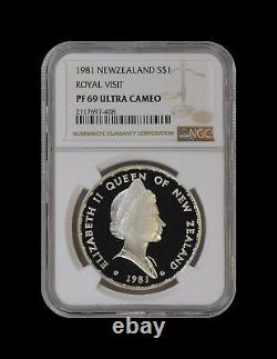NEW ZEALAND. 1981, Dollar, Silver NGC PF69 Top Pop? QEII, Royal Visit
