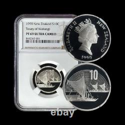 NEW ZEALAND. 1990, 10 Cents, Silver NGC PF69 Waitangi Maori Outriggers RARE