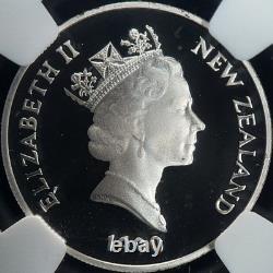 NEW ZEALAND. 1990, 10 Cents, Silver NGC PF69 Waitangi Maori Outriggers RARE