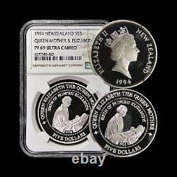 NEW ZEALAND. 1994, 5 Dollars, Silver NGC PF69 Black Stilt and Chicks