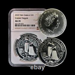 NEW ZEALAND. 2020, 1 Dollar, Silver NGC MS70 Top Pop? Crested Penguin