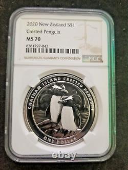 NEW ZEALAND 2020 1 Dollar Silver NGC MS70 Top Pop Crested Penguin