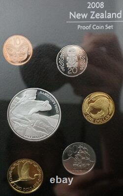 NEW ZEALAND 6 Coins 2008 Proof Set with Silver Crown Hamilton's Frog
