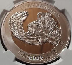 NGC PF69 1.5k Mint TITANOSAURUS 2010 New Zealand $1, 1oz. 999 Silver