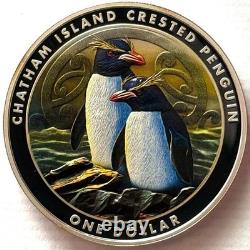 New Zealand 1 Dollar 2020 Silver 999 Proof 1 Oz, Chatham Crested Penguin Rare 750