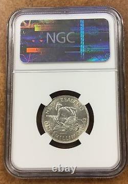 New Zealand 1 sh. 1942 silver NGC AU58 bright white high grade KGVI