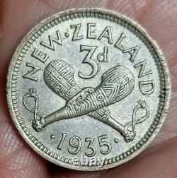 New Zealand 1935 3 Pence, Ext. Rare Key Date 40,000 Minted, Luster, CH AU