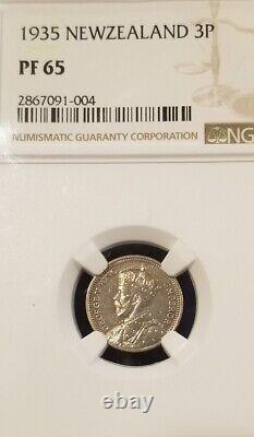 New Zealand 1935 3 Pence Extremely Rare Gem Proof NGC Pf 65 PQ Mintage 364 coins