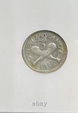 New Zealand 1935 3 Pence Key Date Rare AU55