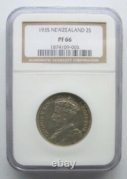 New Zealand 1935 Florin, NGC Proof 66, Only 2 Graded Higher, Mintage 364, KM# 4