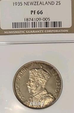 New Zealand 1935 Florin Superb Gem Proof Cameo Mtg 364 NGC PR 66. LV