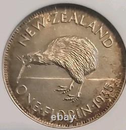 New Zealand 1935 Florin Superb Gem Proof Cameo Mtg 364 NGC PR 66. LV