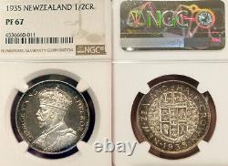 New Zealand 1935 Half Crown Extremely Rare Gem Proof NGC Pf 67 Mintage 364 coins