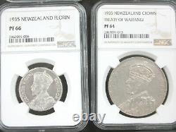 New Zealand 1935 Proof Set 4-Coin NGC Silver Coins Treaty of Waitangi Crown Q1F5