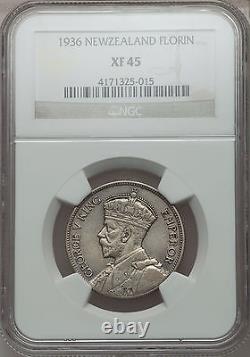 New Zealand 1936 Florin NGC XF45 Rare Key Date silver coin