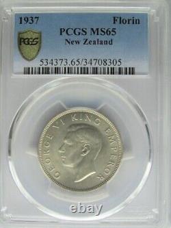 New Zealand 1937 Florin, PCGS MS65.5000 Silver, Luster