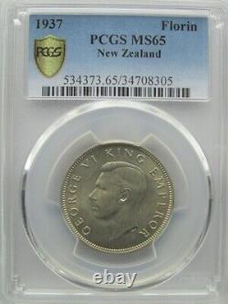 New Zealand 1937 Florin, PCGS MS65.5000 Silver, Luster