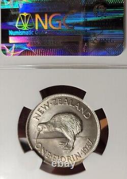 New Zealand 1937 Florin Rare NGC 64 PQ Low Popular High Grade