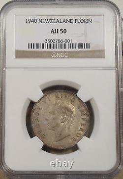 New Zealand 1940 Florin NGC Certified AU50