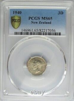 New Zealand 1940 Three Pence 3D, PCGS MS65, Only One Graded Higher, Silver