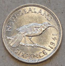 New Zealand 1941 6 Pence Lustrous AU As Pictured
