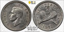 New Zealand 1942 3 Pence 1 Dot PCGS AU58 Key Date Variety